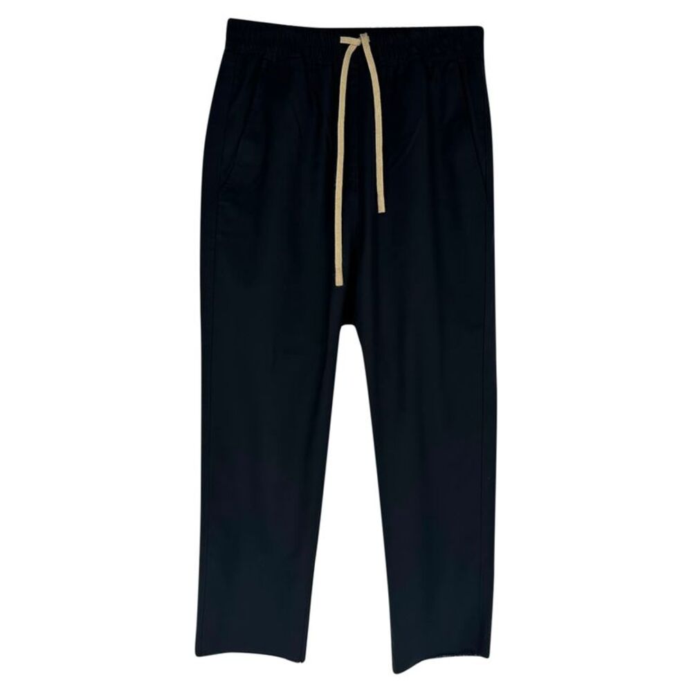 Nili Lotan Drawstring Straight-Leg Trousers in Navy Blue Wool